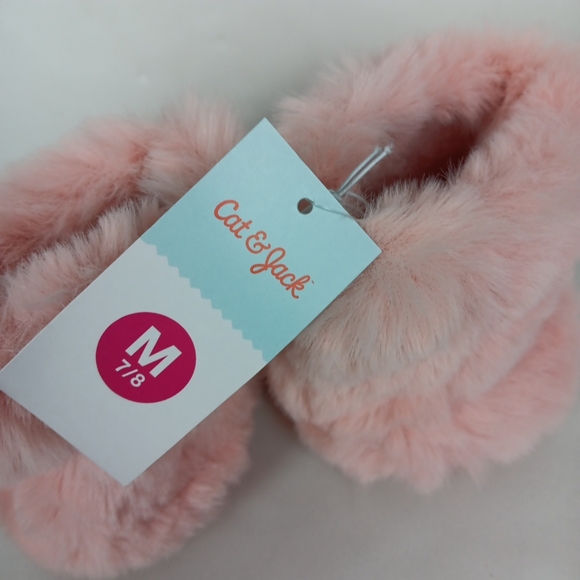 Cat & Jack Faux Fur Slippers Blush Pink Dallas Fluffy Bootie Girls M 7-8 NWT - Picture 7 of 10